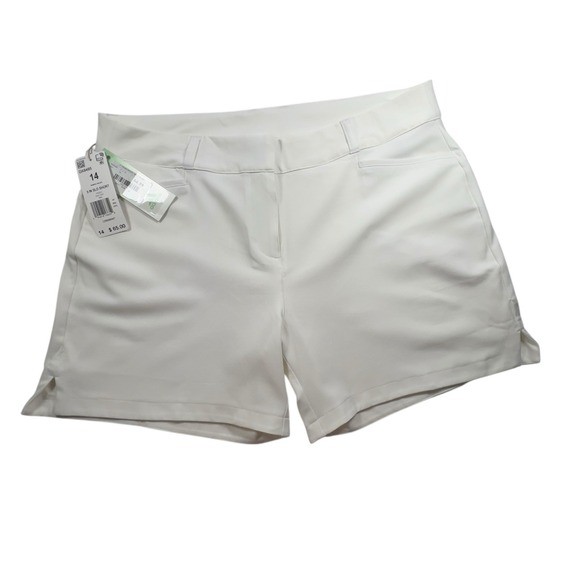 Adidas‎ Golf 5" PrimeGreen Shorts White Size 14 Vented Hem Pockets Stretch Twill - Picture 1 of 9